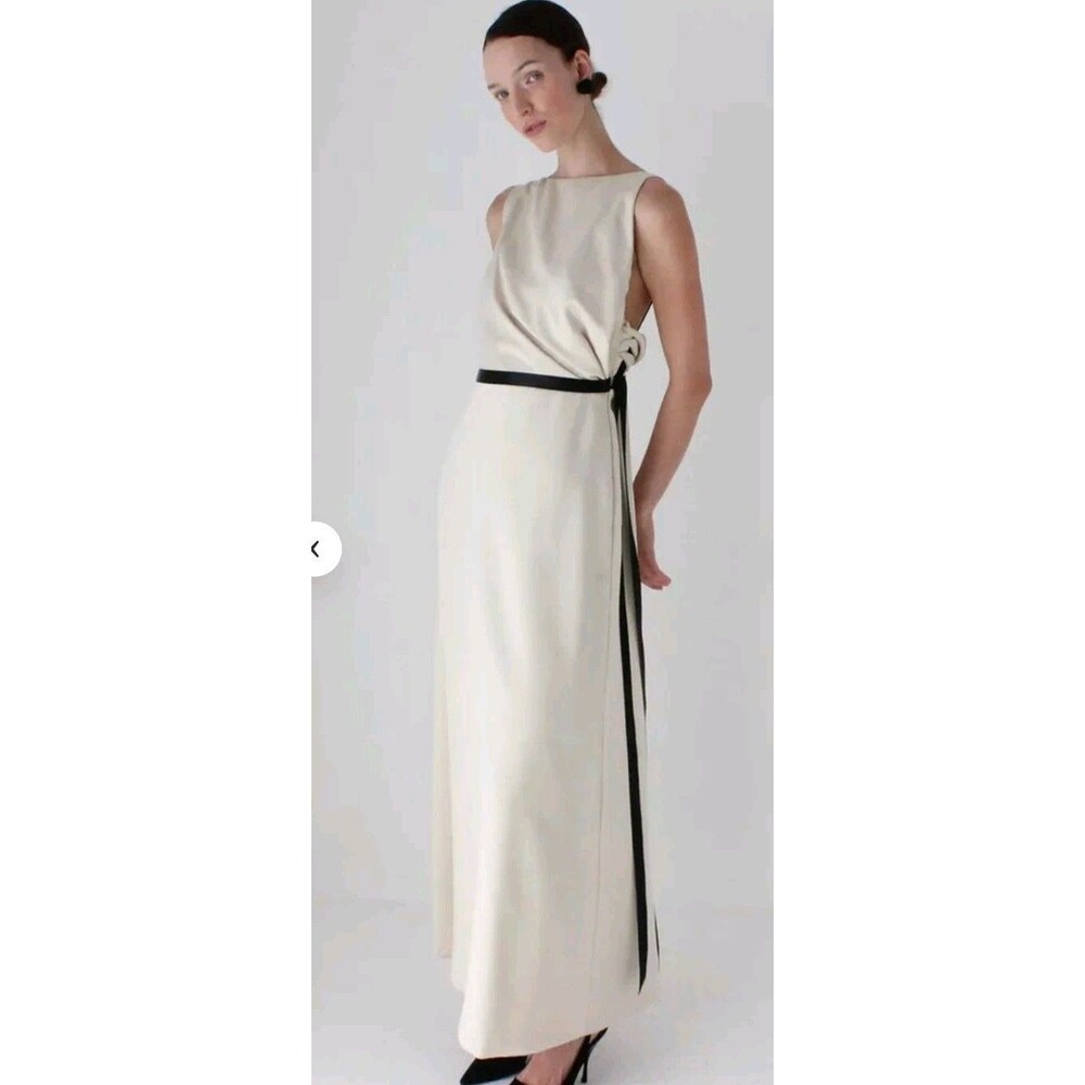 Designer Lazaro Formal Dress sz 10 Silky Bateau Neck Column Asymmetric Back 2000